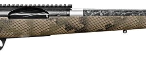Camouflage bolt-action rifle with long barrel