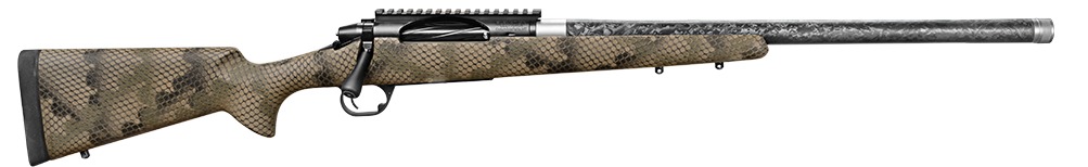 Camouflage bolt-action rifle with long barrel