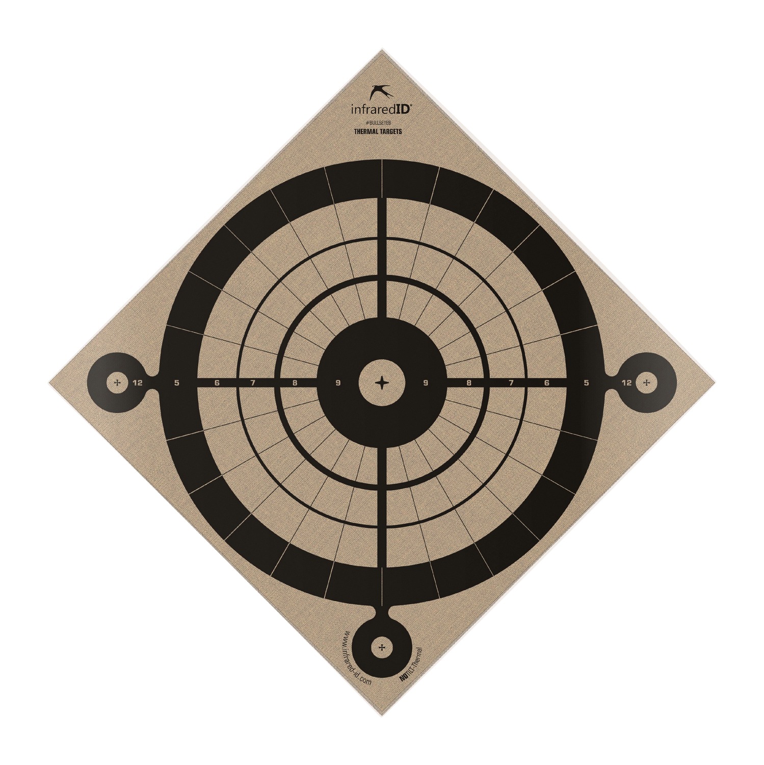 Diamond-shaped thermal shooting target with concentric circles