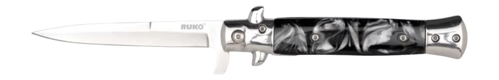 Switchblade knife with marbled black handle