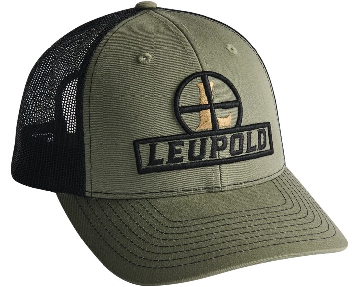 Olive and black Leupold trucker hat