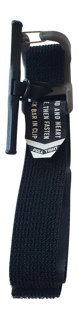 Black tie-down strap with plastic buckle