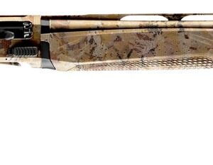 Camouflage semi-automatic shotgun on white background