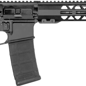 Black AR-15 style semi-automatic rifle
