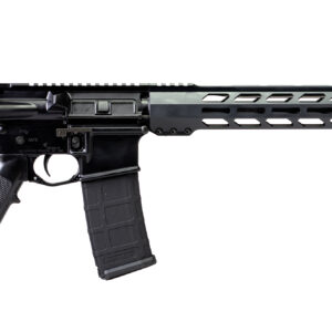 Black AR-15 style semi-automatic rifle