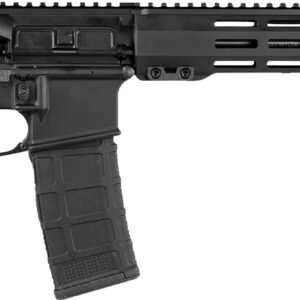 Black modern semi-automatic rifle on white background