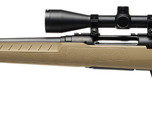 Bolt-action rifle with scope and tan stock