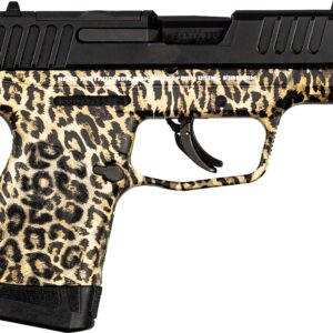 Leopard-print handgun with black slide