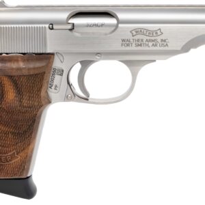 Stainless Walther .32 ACP pistol with wooden grip