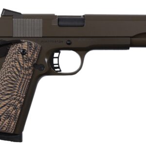 Brown semi-automatic pistol on white background