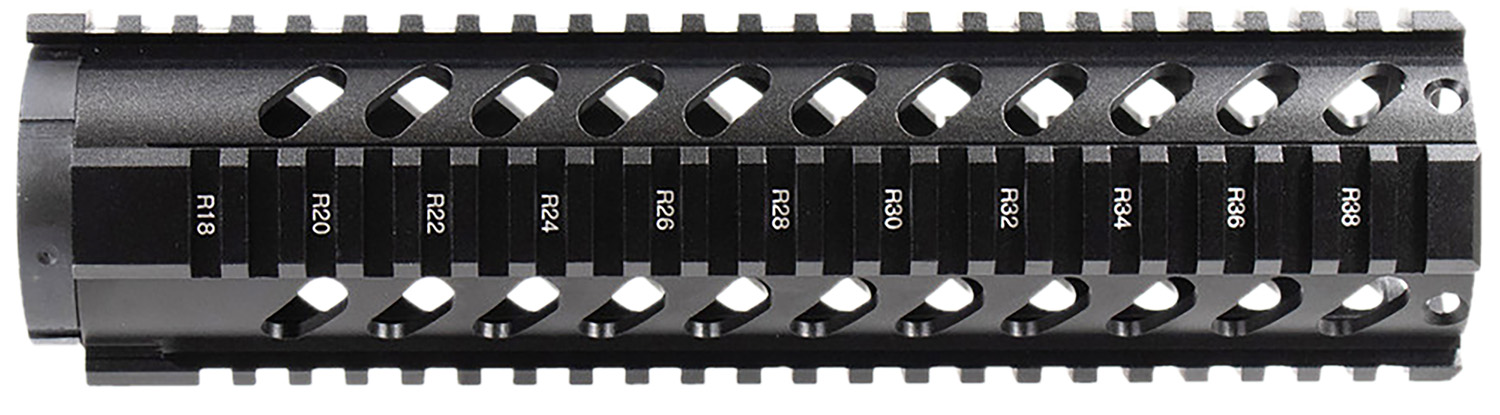 Black tactical rifle handguard with Picatinny rail
