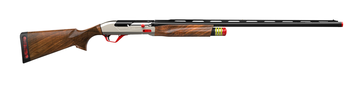 Modern semi-automatic shotgun with wooden stock