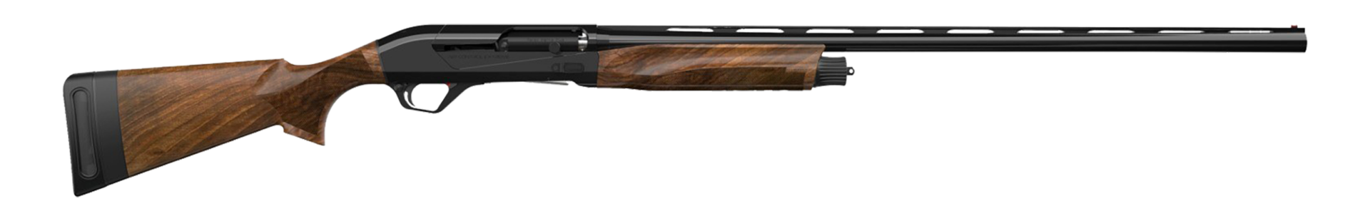Wood-stocked shotgun on white background