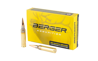 Berger ammunition box with two rifle cartridges