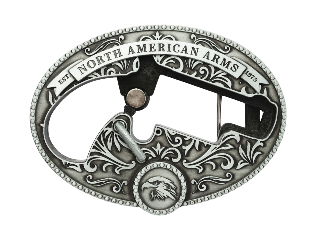 Ornate North American Arms rifle belt buckle