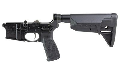 Black AR-15 lower receiver with adjustable stock