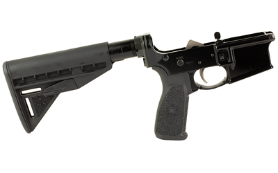Black AR-15 lower receiver with stock
