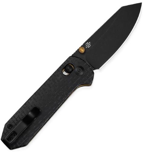 Black folding pocket knife with textured handle
