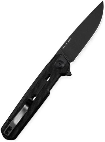 Black folding pocket knife with pocket clip