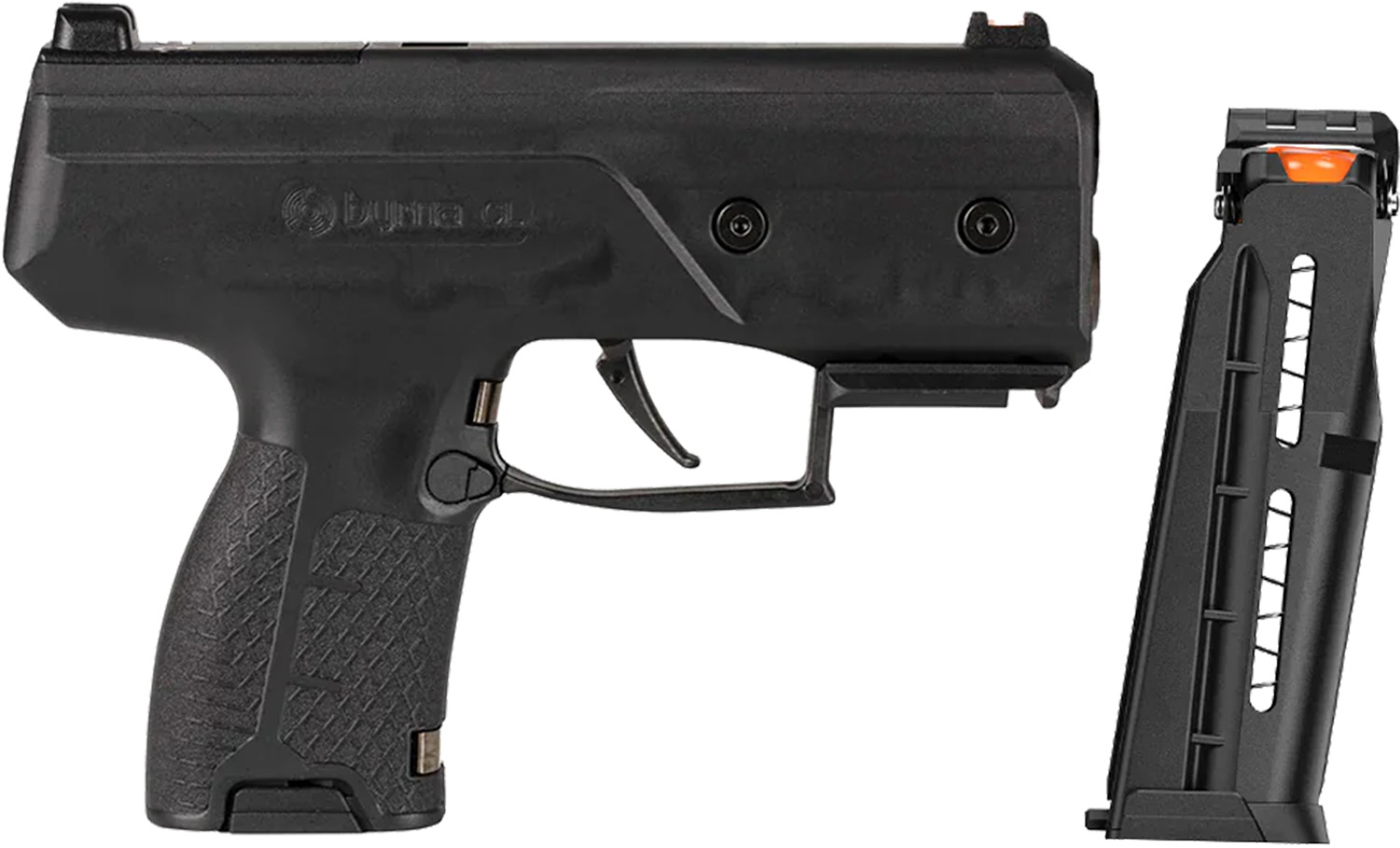Black semi-automatic pistol with detachable magazine