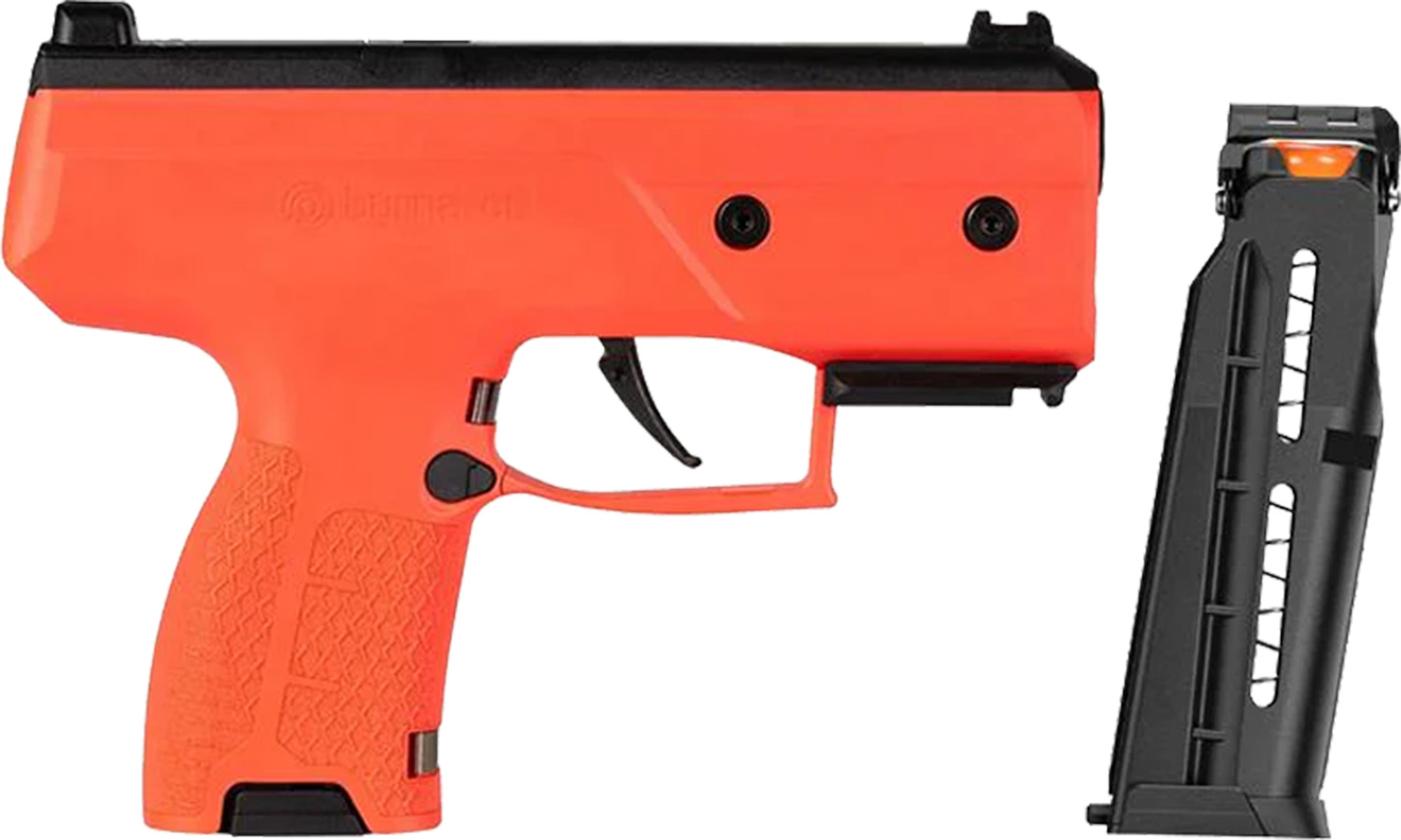 Orange non-lethal pistol with detachable magazine