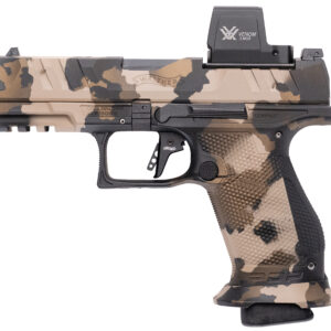 Camouflage Walther compact pistol with red dot sight