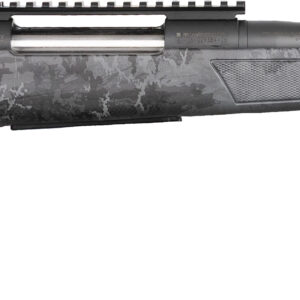 Bolt-action rifle with gray camo stock