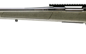 Modern bolt-action rifle on white background