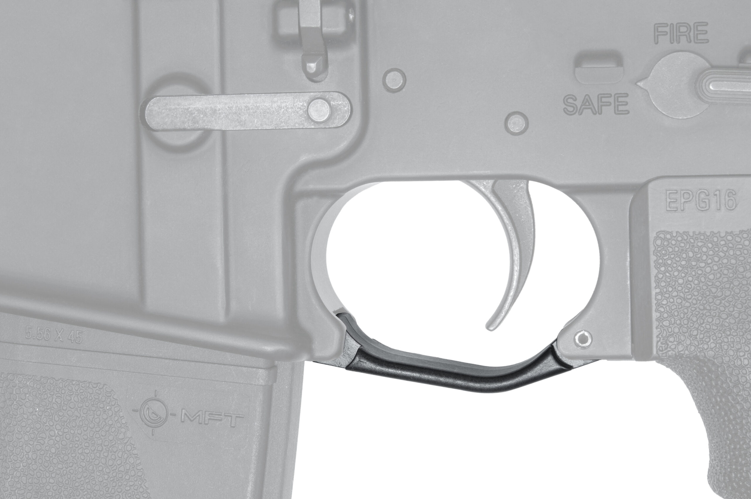Close-up of rifle trigger and safety selector