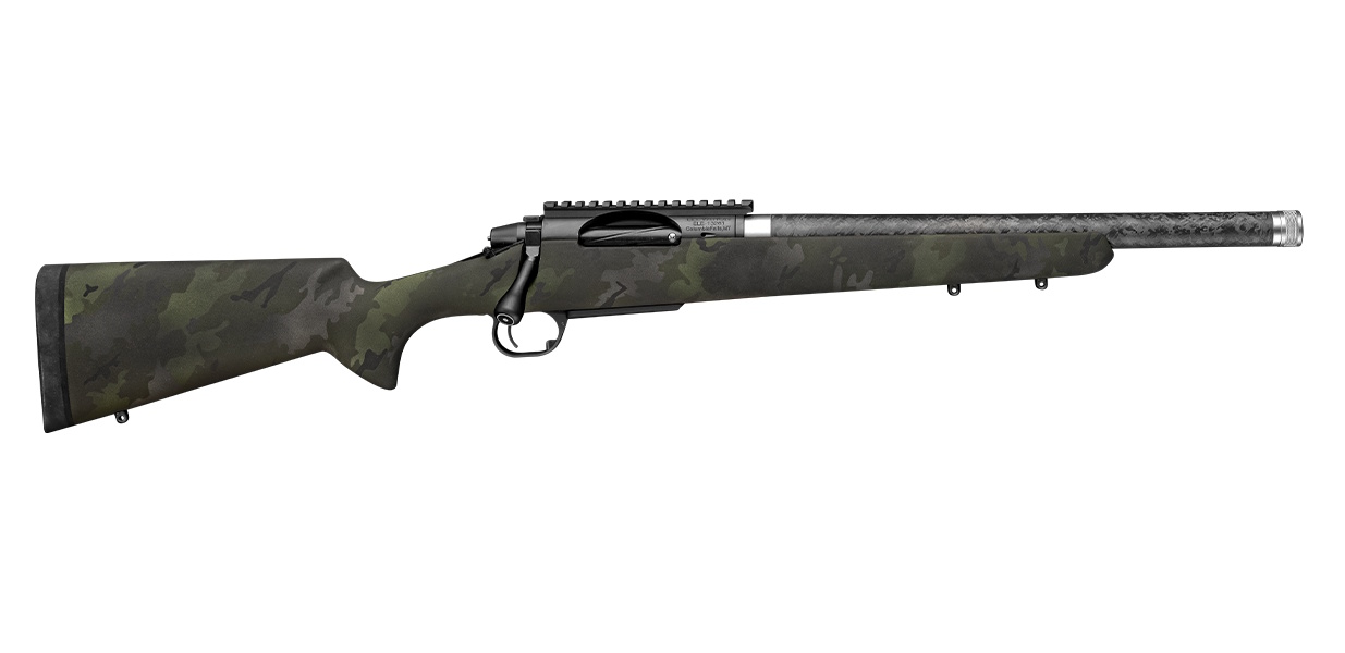 Bolt-action rifle with camouflage stock and barrel