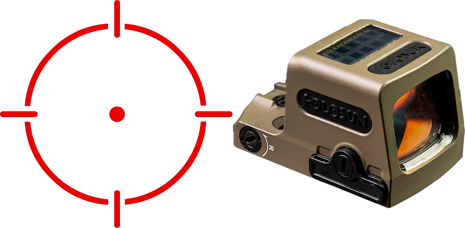 Red reticle graphic and Holosun reflex sight