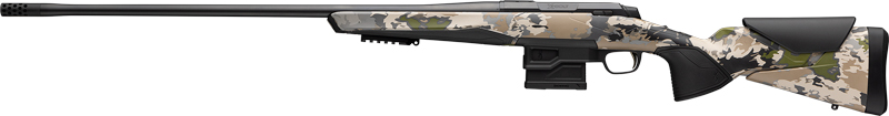 Camouflage bolt-action rifle with long barrel