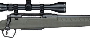 Bolt-action rifle with scope on white background