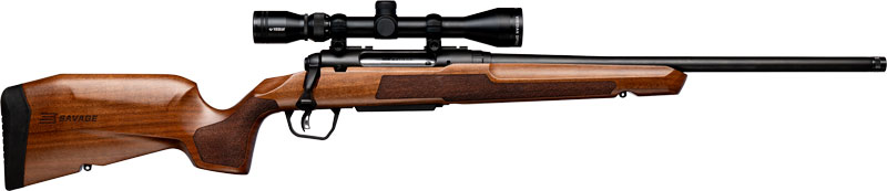 Bolt-action hunting rifle with scope and wooden stock