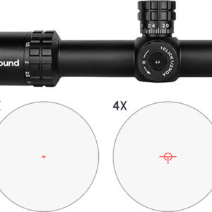 Blackhound rifle scope with 1x and 4x reticles