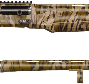 Camouflage-patterned shotgun with detached barrel