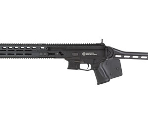 Black tactical semi-automatic rifle with skeleton stock