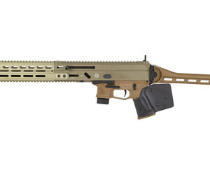 Tan modern tactical rifle with large magazine