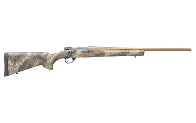 Bolt-action rifle with camouflage stock on white