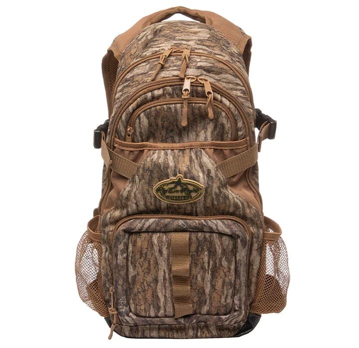 Camouflage hiking backpack with multiple compartments and pockets