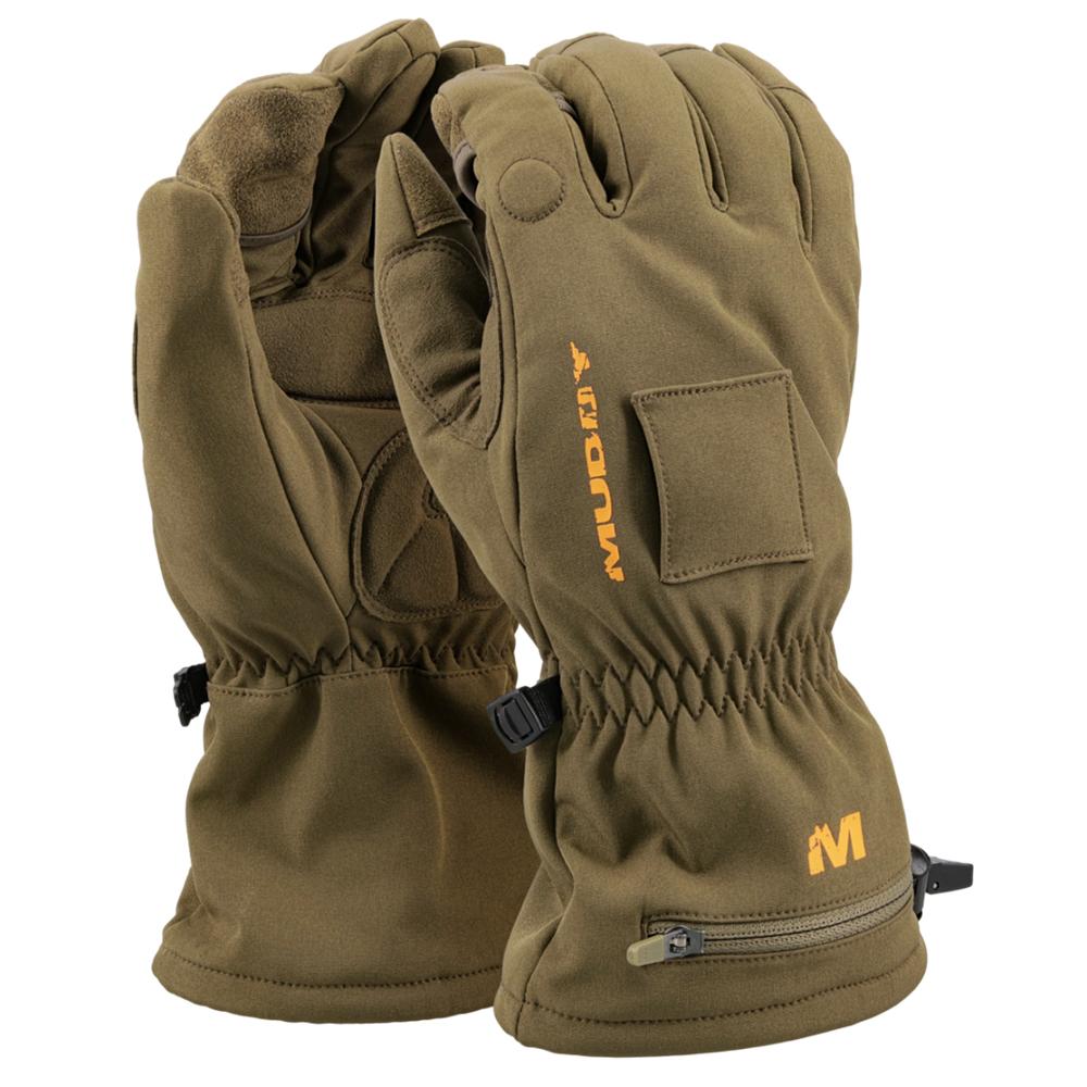Olive green insulated winter gloves with zipper pocket