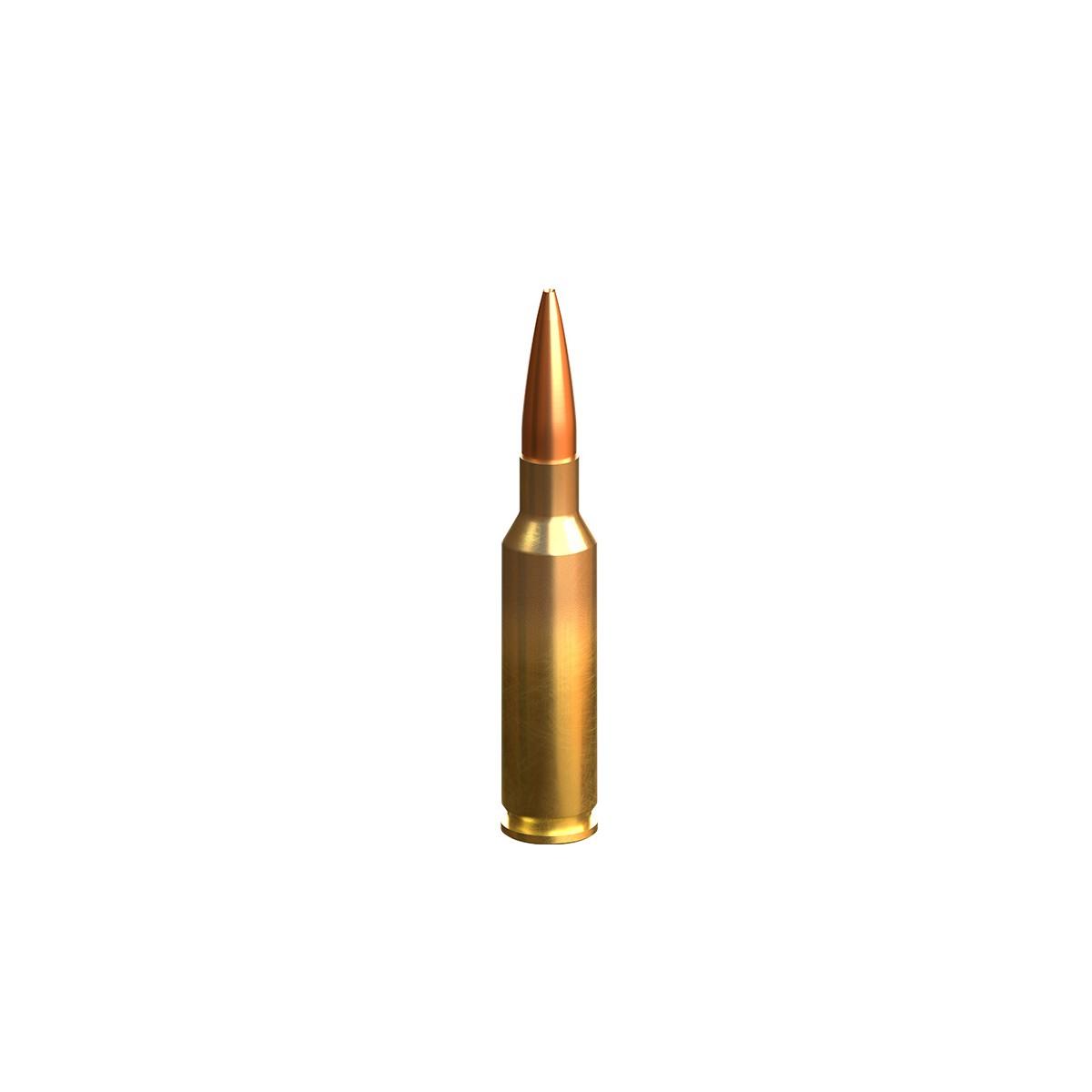 Single rifle cartridge on white background