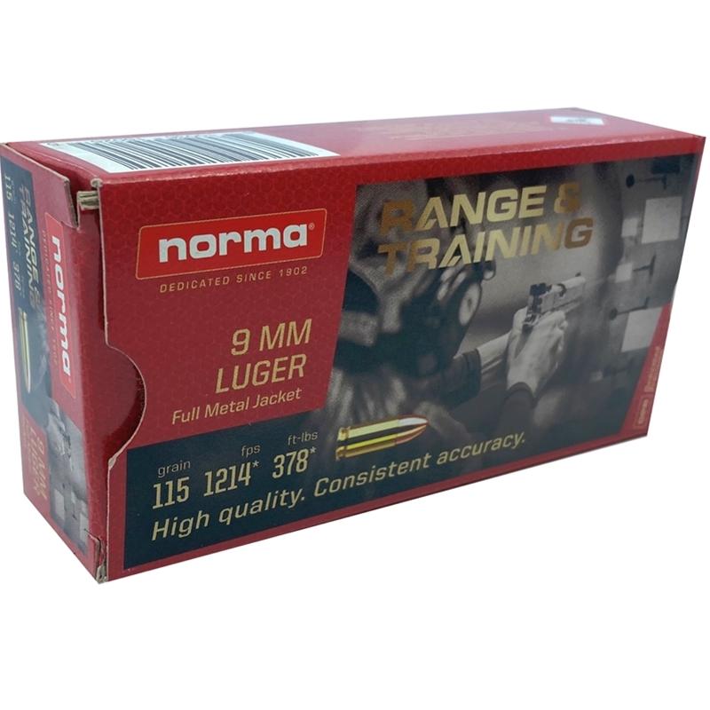 Box of Norma 9mm Luger FMJ ammunition