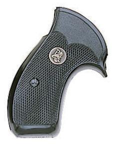 Black textured revolver grip panel with emblem