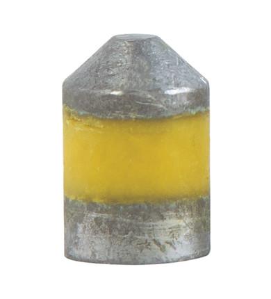 Metal pellet with yellow translucent center band