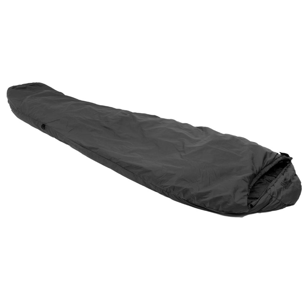 Black mummy-style sleeping bag on white background