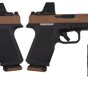 Two semi-automatic pistols with red dot sights