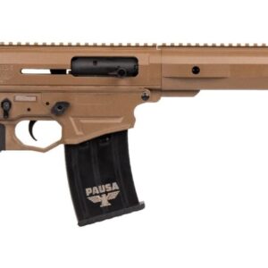 Tan and black semi-automatic rifle with magazine