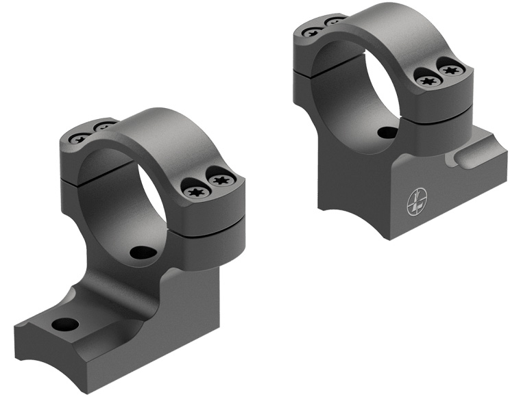 Two black metal rifle scope ring mounts