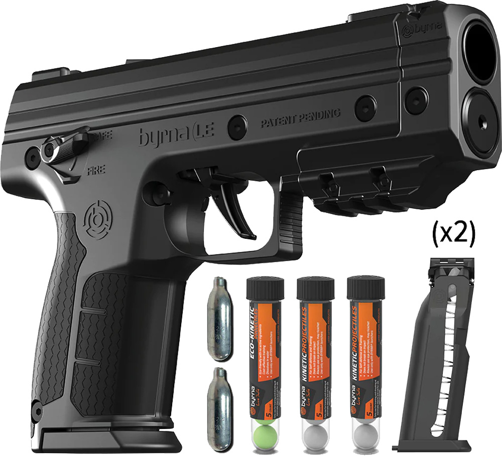 Byrna LE less-lethal launcher with accessories